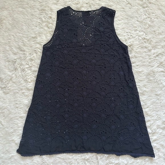 Johnny Was Top Eyelet Sleeveless Tunic Sheer See-Through Scalloped Hem Black XS - Picture 3 of 10